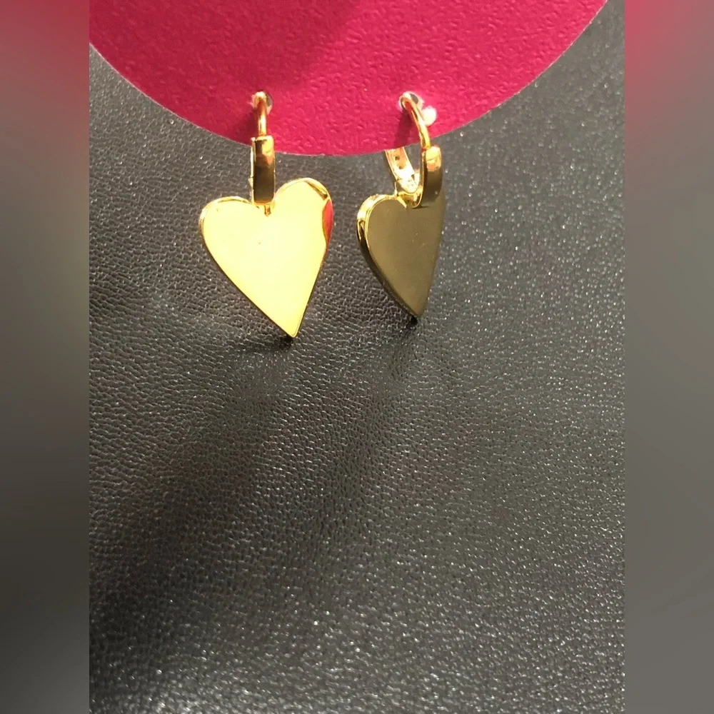 pink & gold plated sterling silver cubic zirconia heart shaped dangling earrings